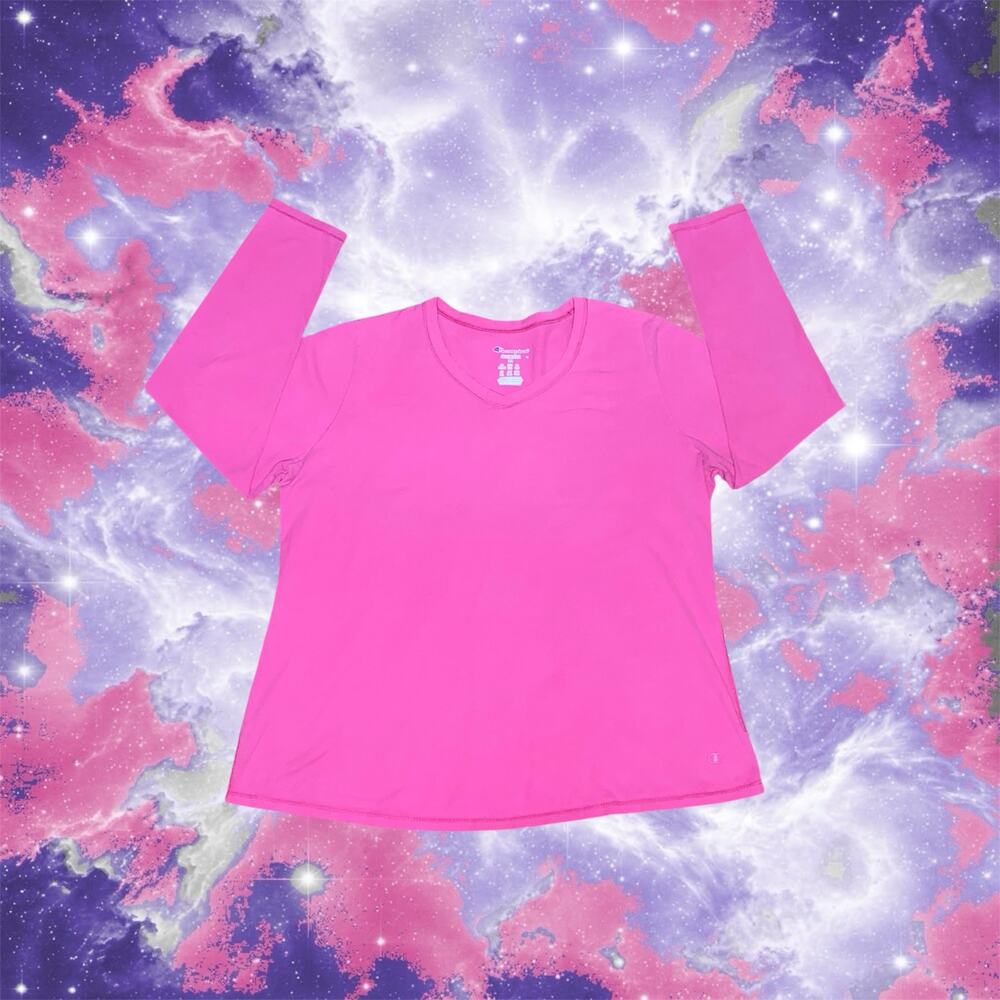 Champion Authentic Womens XL Pink V Neck Long Sleeve T Shirt